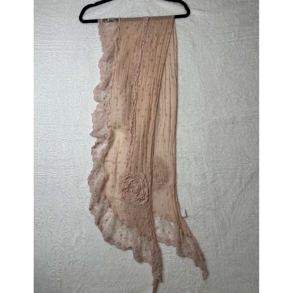 Y2K Sheer Polka Dot Lace Ruffle Scarf Women OS Pink Rosette Accent
